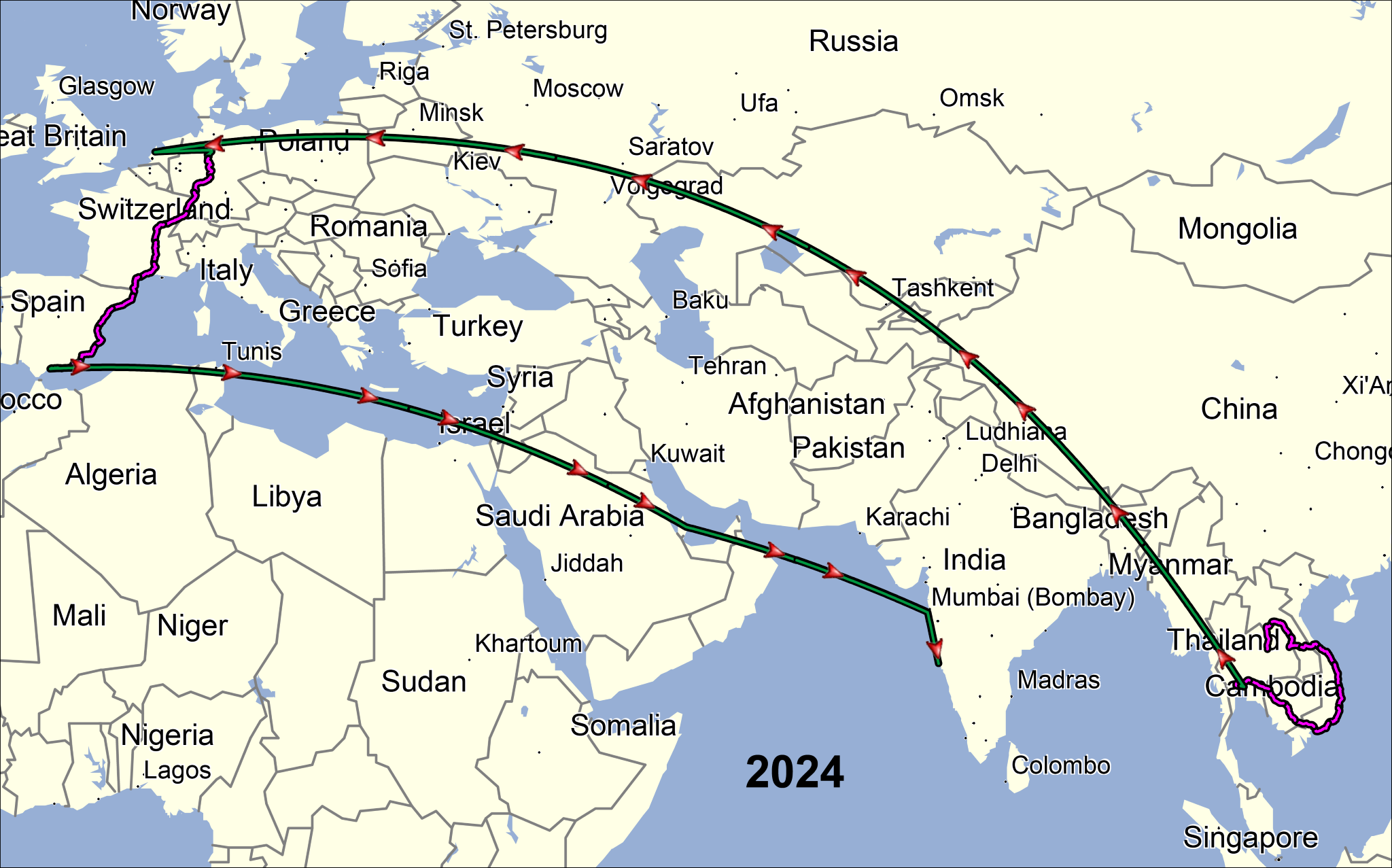 Karte der 2024 gefahrenen Tracks